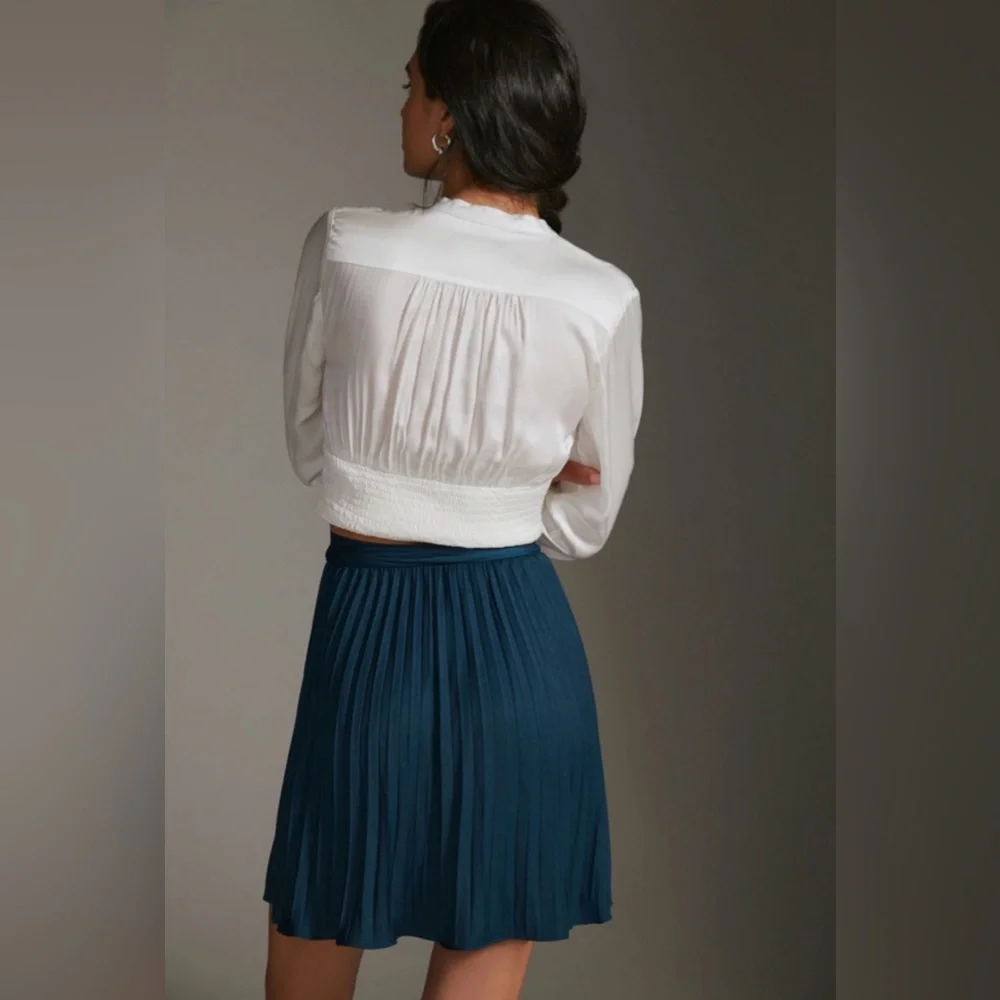 Anthropologie Pleated Wrap Mini Skirt - Picture 2 of 4